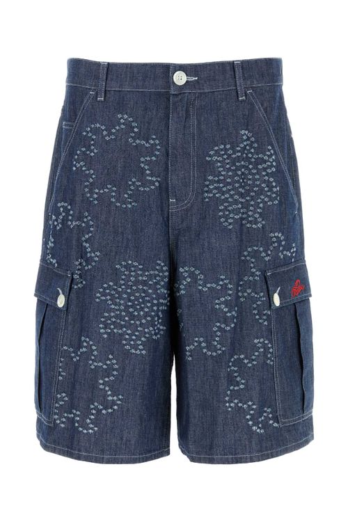 Beaded Denim Bermuda Shorts — Blue