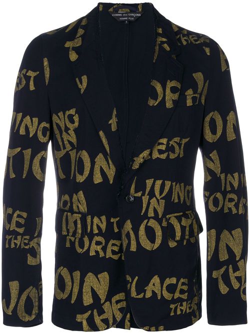 Typographic-print blazer - Blue