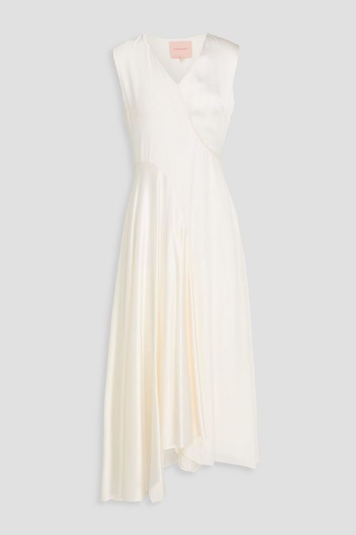Miral asymmetric silk crepe de chine and satin midi dress - White - UK/AU 6