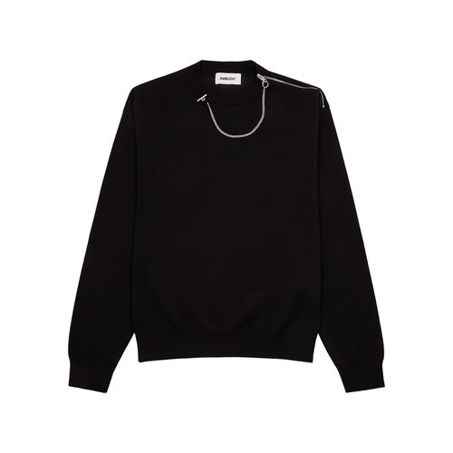 Chain-embellished Wool-blend Jumper - Black - XL