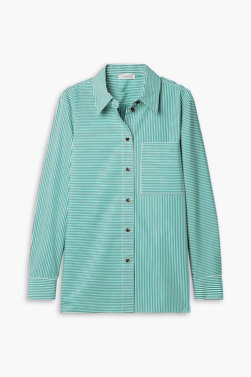 Lafayette 148 - Greyson striped cotton-poplin shirt - Green - XS