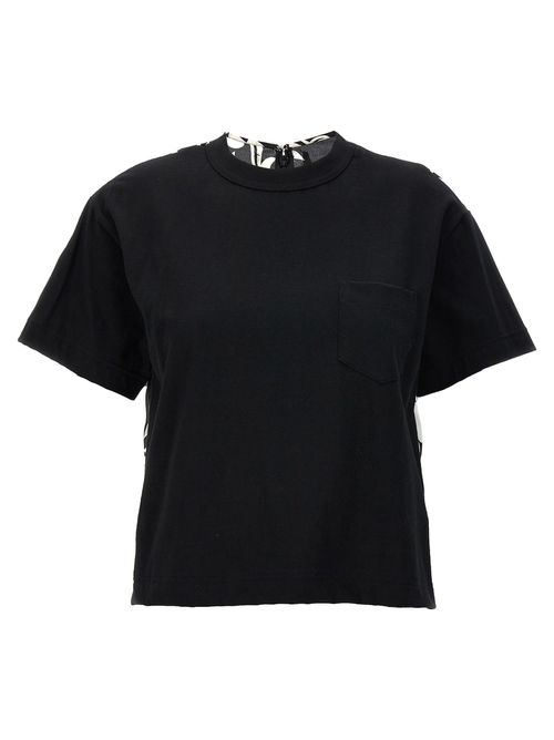 -Floral Print T Shirt Nero-Donna