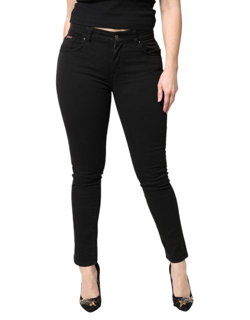 Mid-Waist Skinny Denim Jeans — Black