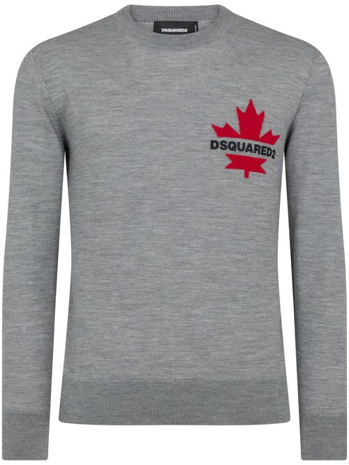 Maple Leaf-intarsia jumper - Grey