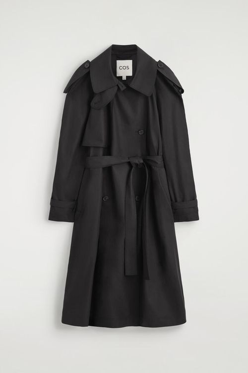 Mock-Neck Cotton Trench Coat