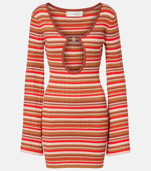 Rey cutout ribbed-knit striped minidress