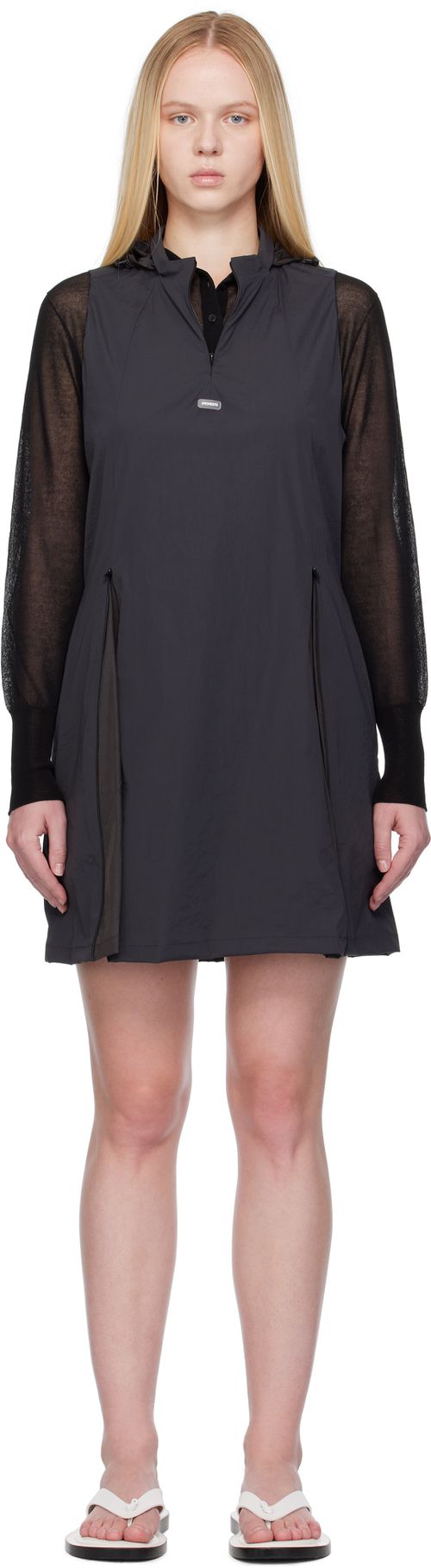 Gray Nylon Hooded Minidress