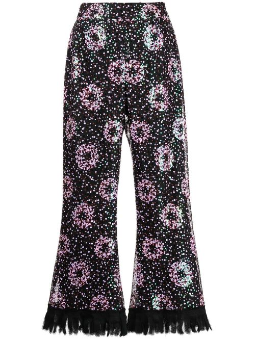 Cropped sequin-embellished trousers - Black