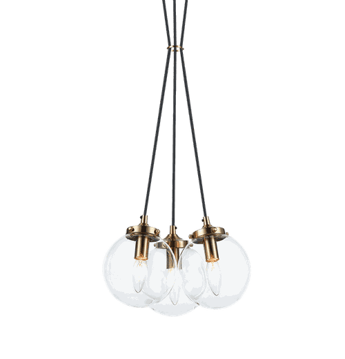 Aged Gold Brass Three Light Pendant from the The Bougie Collection
