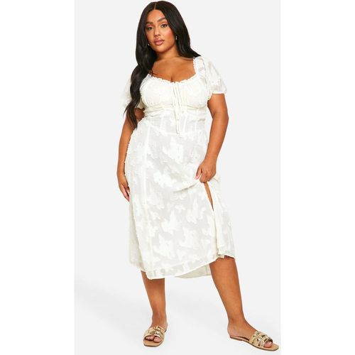 Boohoo Women's Plus Burnout Milkmaid Midi Dress in White