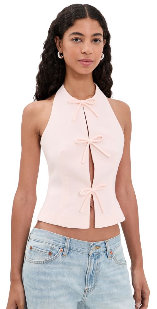 Halter Tie Up Detail Top Light Pink