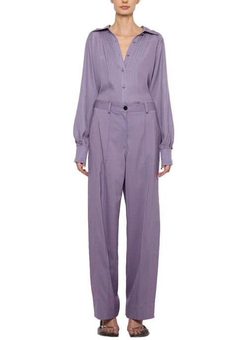 Deep Pleat Detail Pants In Lavender