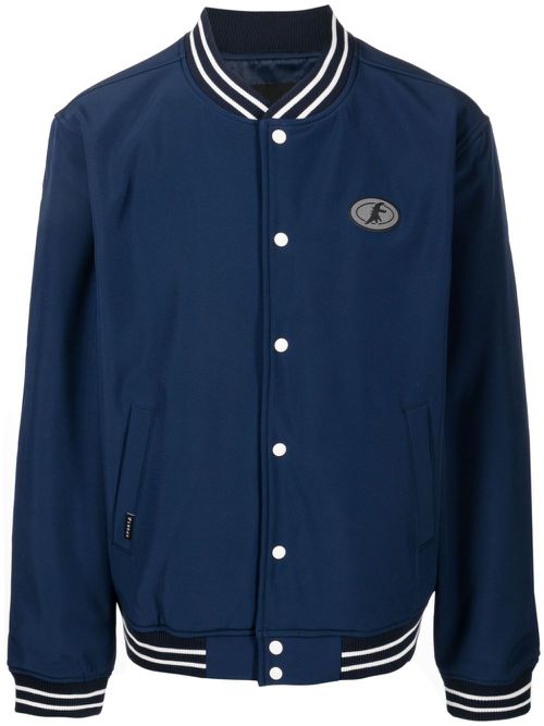Logo-patch cotton bomber jacket - Blue