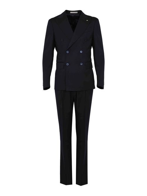 Double-breasted suit in blue virgin wool