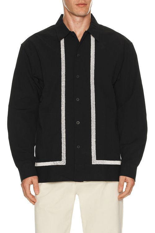 Reed Embroidered Button Up Overshirt in Black - Black. M also in S, L, XL/1X, XXL/2X