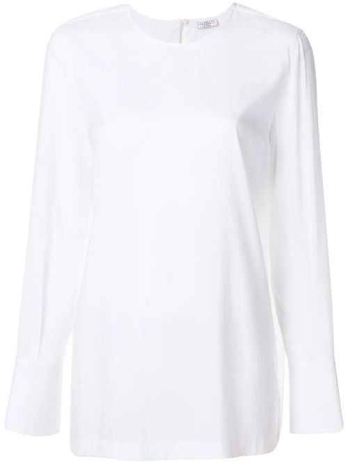 Silk-Blend Wide Cuff Blouse — White