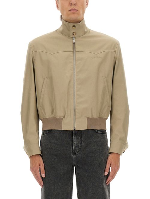 Beige Solid Mock Collar Jacket