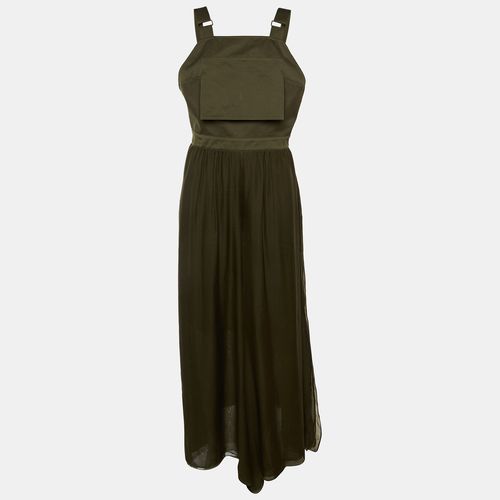 Olive Green Cotton & Silk Overlay Jumpsuit