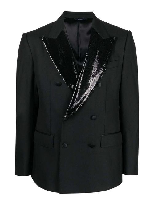Sequin-lapel double-breasted blazer