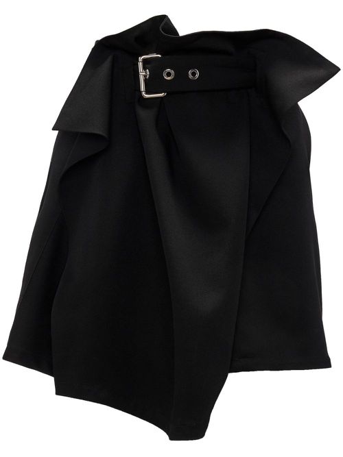 Asymmetric draped wool mini skirt - Black
