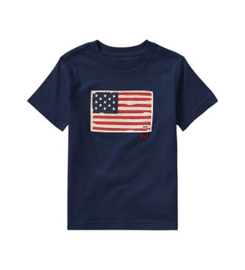Polo Ralph Lauren for boy. 323843794001 Cotton knitted T-shirt with navy flag (14años=150/155cm), Blue, Casual, Short sleeve, children's fas