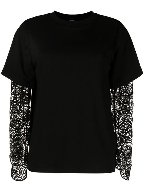 Lace detail knitted top - Black