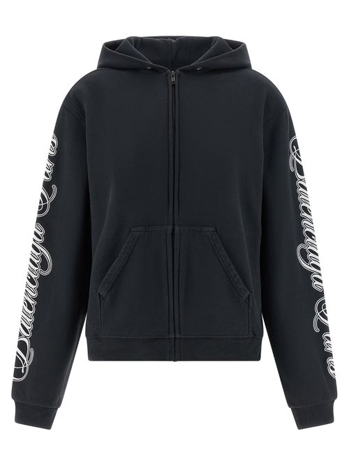 Cursive-Embroidered Dry Fleece Hoodie — Black