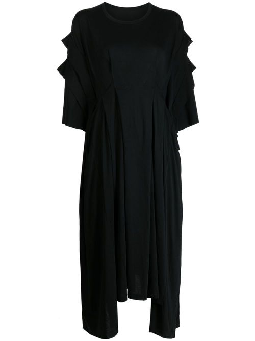 Drape-detail layered midi dress - Black
