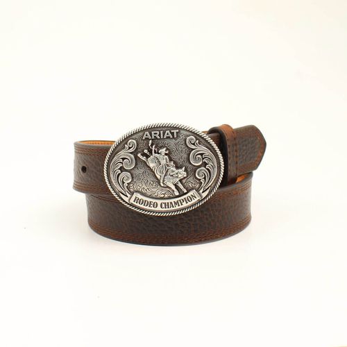 Kid's Rodeo Champ Buckle Belt in Dark Brown, Size 26, by Ariat