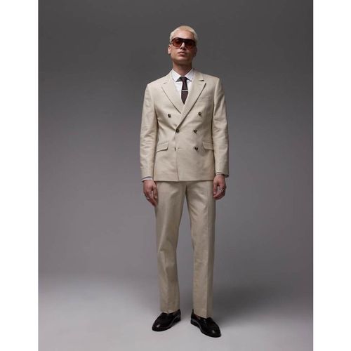 Topman Mens straight linen blend suit trousers in stone - 32 Waist