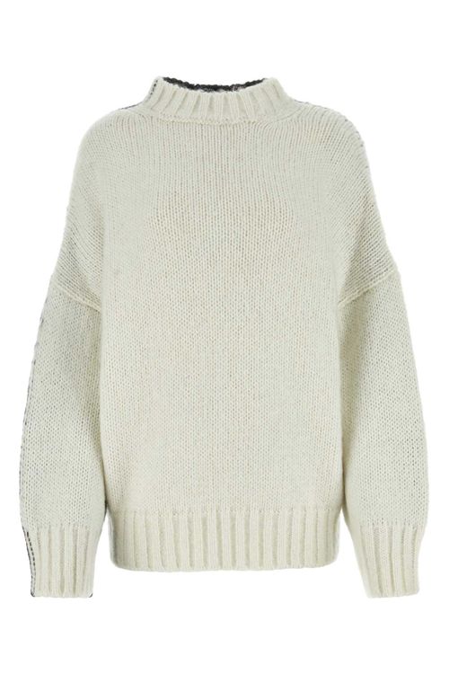 Two-Tone Acrylic Blend Sweater — White