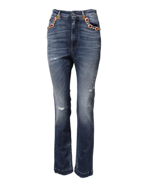 Rhinestone-Embellished Jeans — Blue