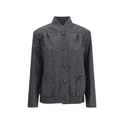 Herringbone Wool Blend Jacket — Gray