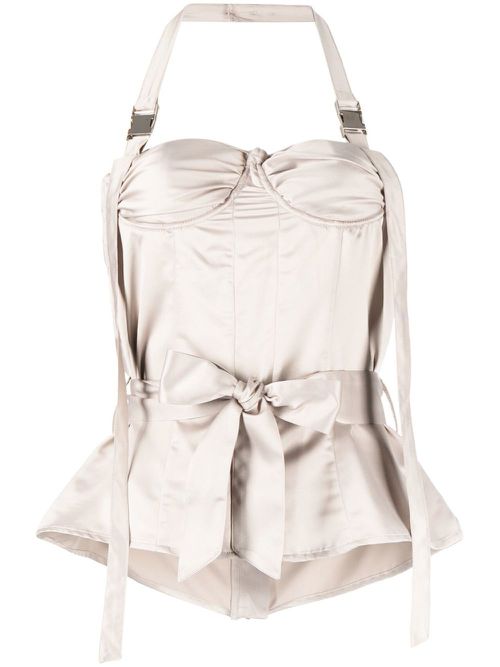 Bustier-detail halterneck top - Grey