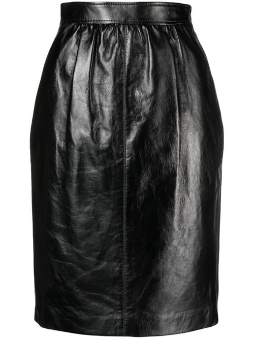 High-waist leather pencil skirt - Black