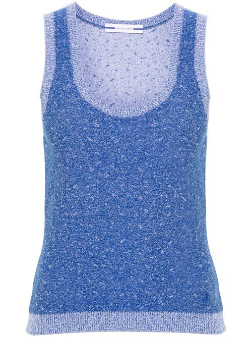 Logo-embroidered bouclé top - Blue