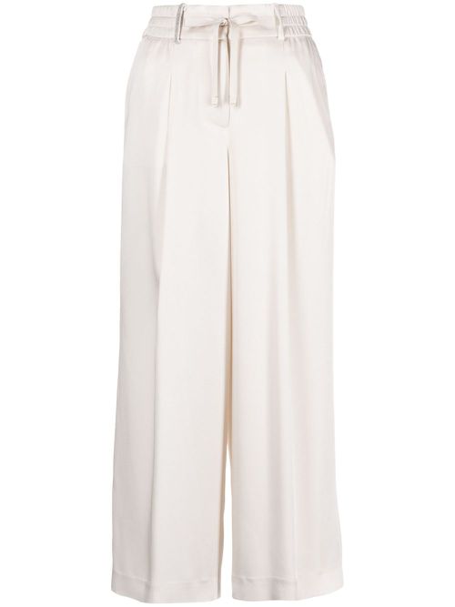 Cropped satin wide-leg trousers - White