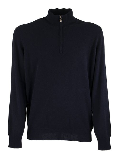 Zipped high collar cashmere sweater
