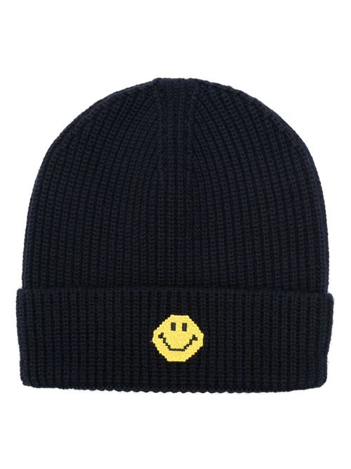 Smiley face-patch beanie - Blue