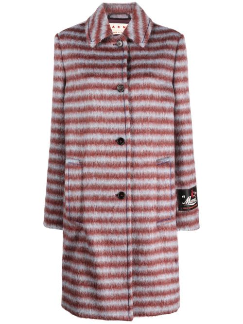 Brushed striped single-breasted coat - Red