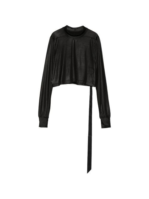 Cropped Long-Sleeve T-Shirt with Ribbed Crewneck