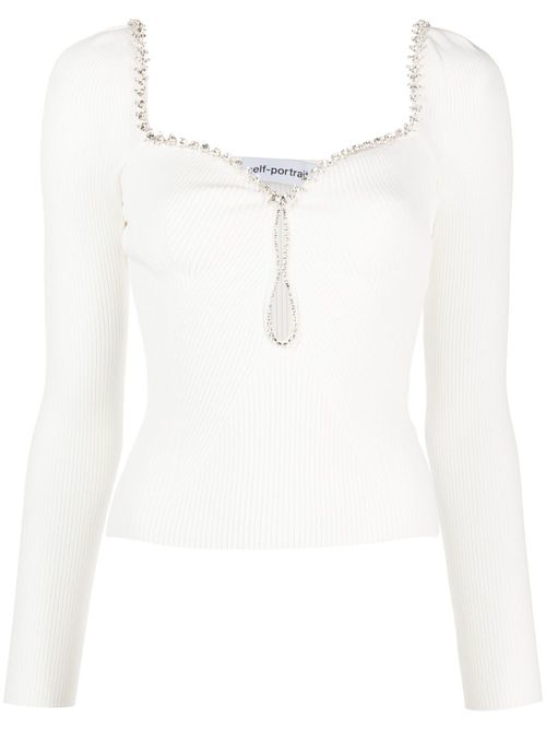 Crystal-embellished long-sleeved top - White
