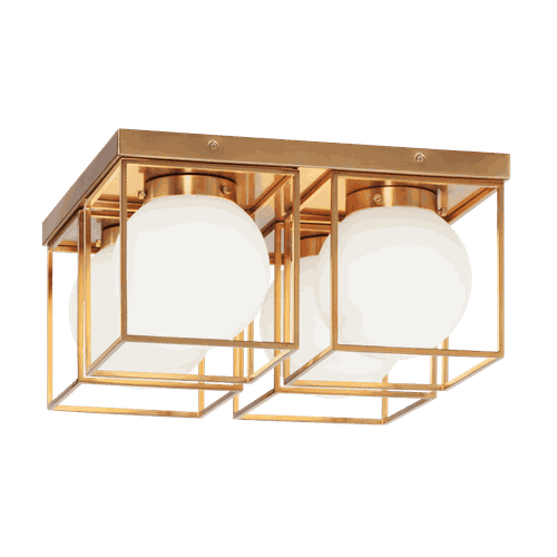 Aged Gold Brass Four Light Flush Mount from the Squircle Collection
