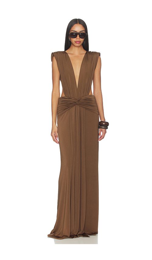 Awave studio vestido long dress en color marrón 34/2 también /4, 38/6, 40/8