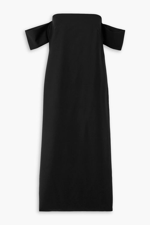 Off-the-shoulder wool midi dress