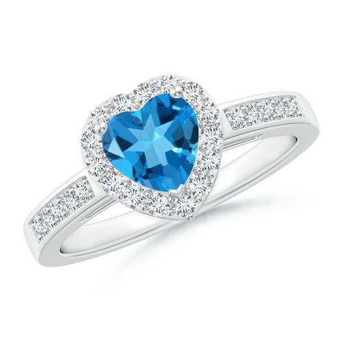 Angara 0.92 Carat Heart-Shaped Swiss Blue Topaz Halo Ring with Diamond Accents in Platinum