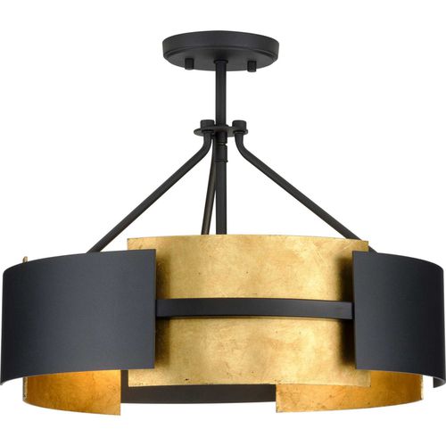 Textured Black Three Light Semi-Flush Conv from the Lowery Collection