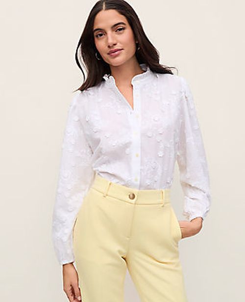 Ann Taylor Embroidered Ruffle Collar Shirt
