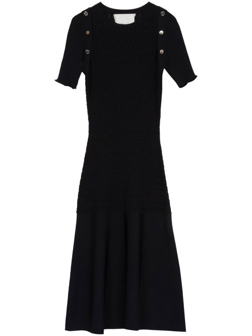Honeycomb-knit flared midi dress - Black