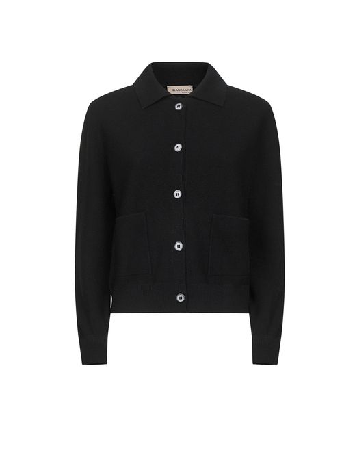 Virgin Wool Button-Front Cardigan — Black
